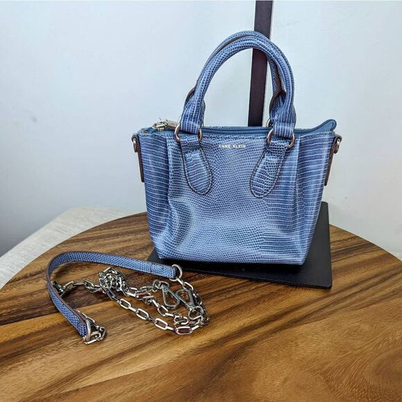 Anne Klein Women's Slate Lizard-Embossed Mini Convertible Satchel - Picture 6 of 14